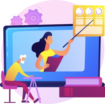 ilustracion alumno asistiendo a curso online