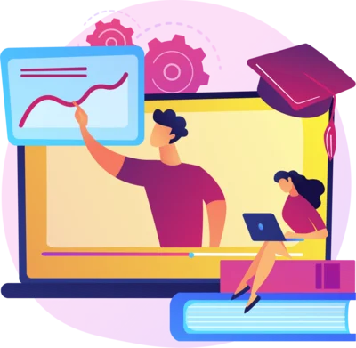 ilustracion alumna asistiendo a curso online