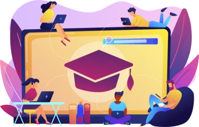 ilustracion alumna asistiendo a curso online